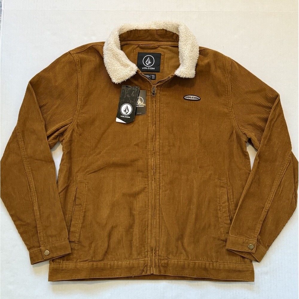 Volcom Halecrest Jacket Corduroy Sherpa Collar Mens L Large‎ Full-Zip Brown $90